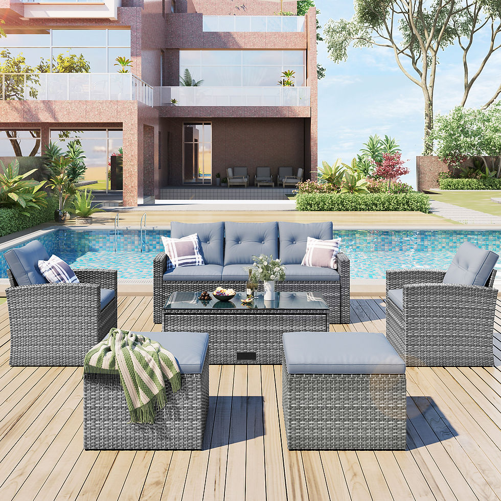 Thumbnail: GO 6-piece All-Weather Wicker PE rattan Patio Outdoor Dining Conversation Sectio