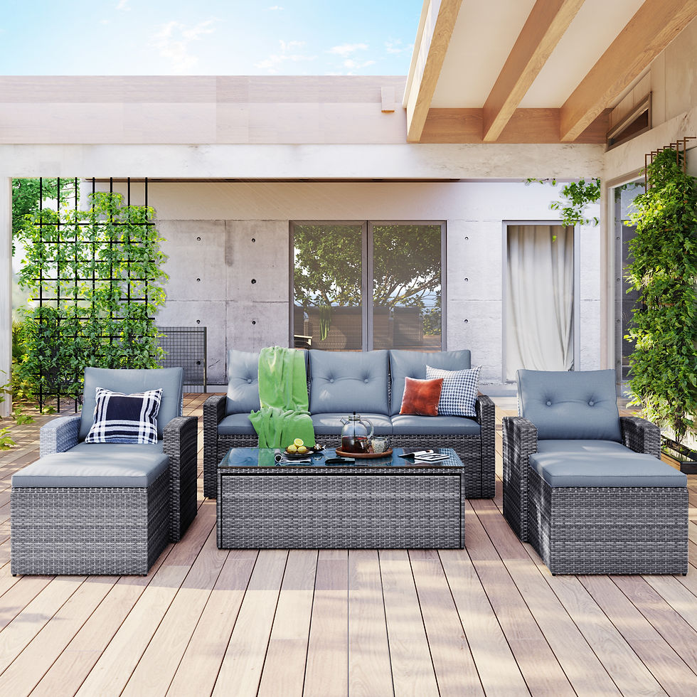 Thumbnail: GO 6-piece All-Weather Wicker PE rattan Patio Outdoor Dining Conversation Sectio