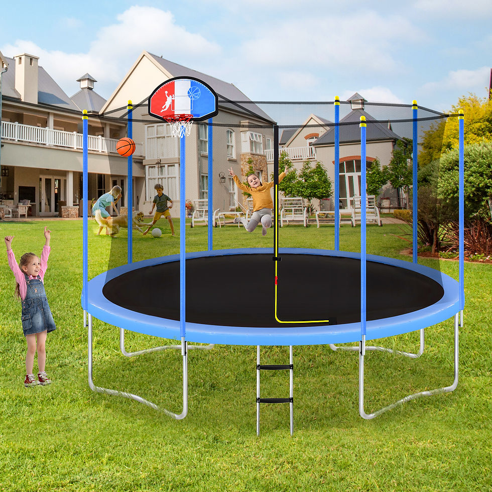 14FT Trampoline for Kids with Safety Enclosure Net, Basketball Hoop and Ladder,