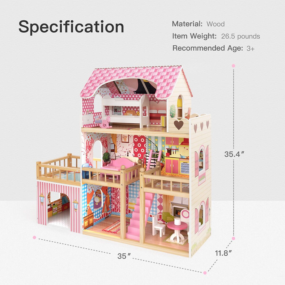 Thumbnail: Dollhouse, Toy Family House with 7 pcs Furniture, Play Accessories