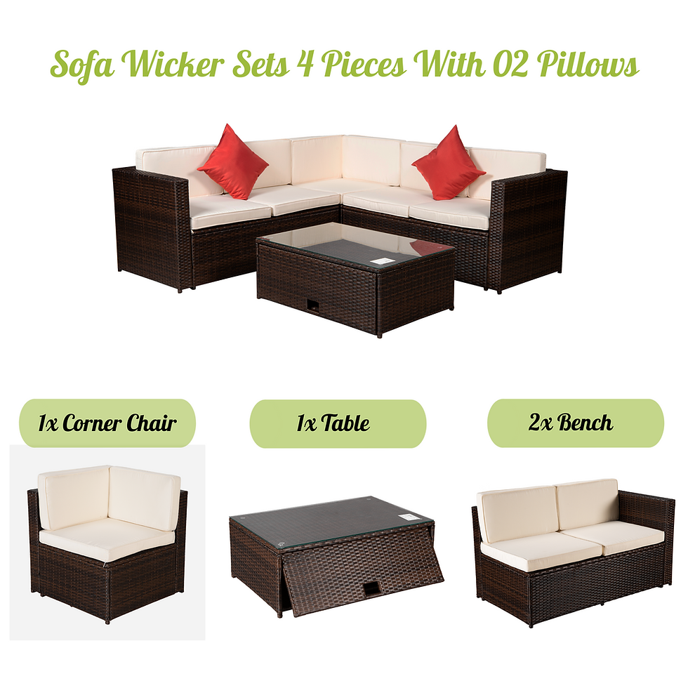 Thumbnail: BEEFURNI Outdoor Garden Patio Furniture 4-Piece Brown PE Rattan Wicker Sectional