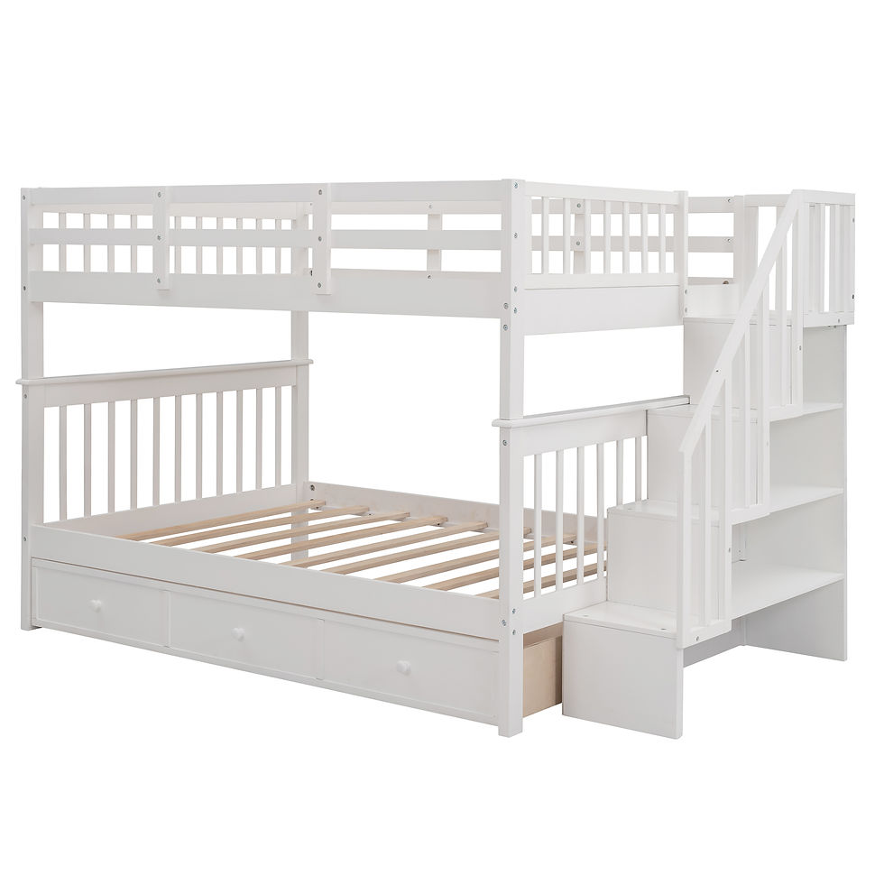 Stairway Full-Over-Full Bunk Bed with Drawer, Storage and Guard Rail for Bedroom