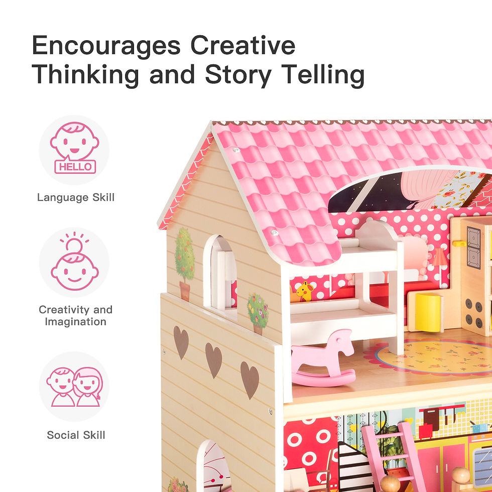Thumbnail: Dollhouse, Toy Family House with 7 pcs Furniture, Play Accessories