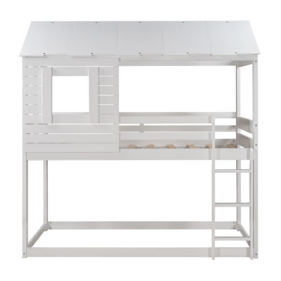 Thumbnail: Twin Over Twin Bunk Bed Wood Loft Bed with Roof, Window, Guardrail, Ladder for K