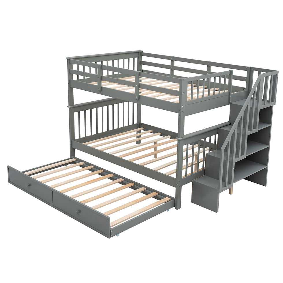 Thumbnail: Stairway Full-Over-Full Bunk Bed with Twin size Trundle, Storage and Guard Rail 