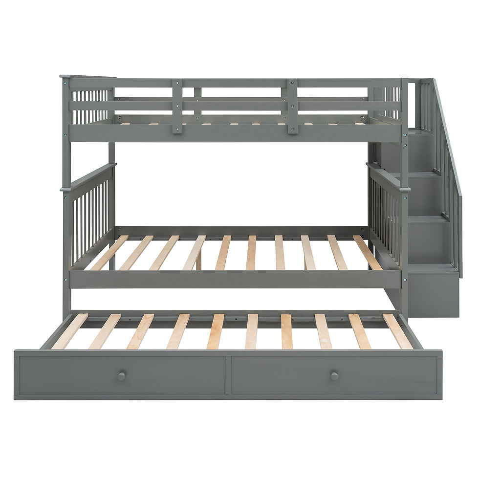 Thumbnail: Stairway Full-Over-Full Bunk Bed with Twin size Trundle, Storage and Guard Rail 