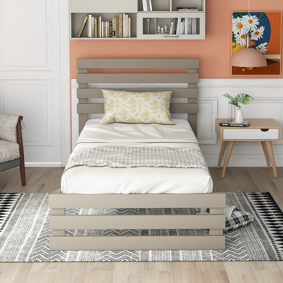 Thumbnail: Twin Size Platform Bed with Headboard and Footboard, Gray（Expected to arrive on 