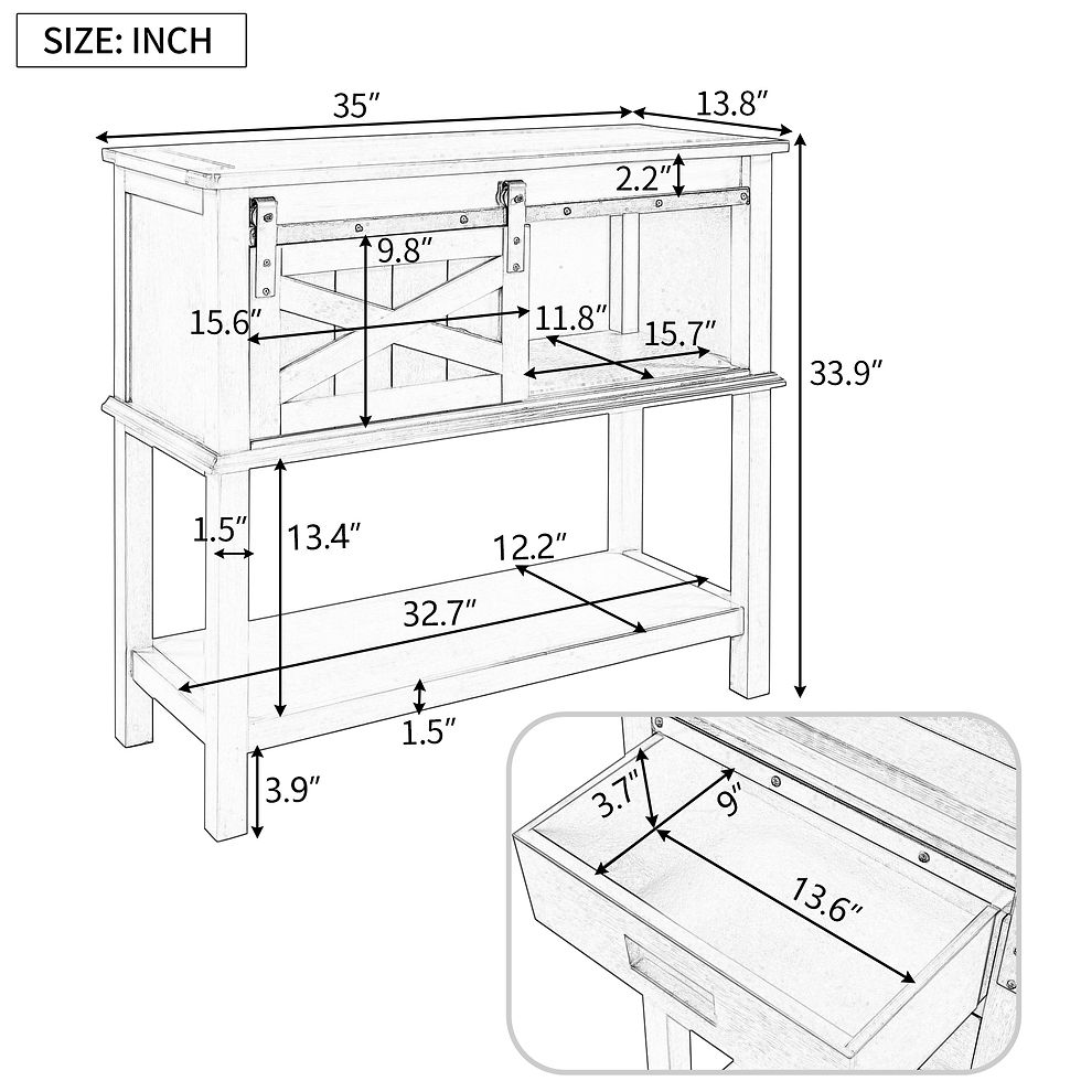 Thumbnail:  Classic Farmhouse Style Pine Wooden Structure Console Table with Sliding Barn D