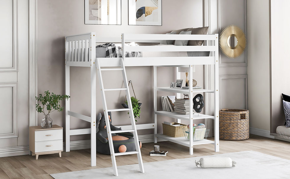 Thumbnail: Loft Bed with Storage Shelves, Pine Wooden Loft Bed , No Box Spring Needed ,Twin
