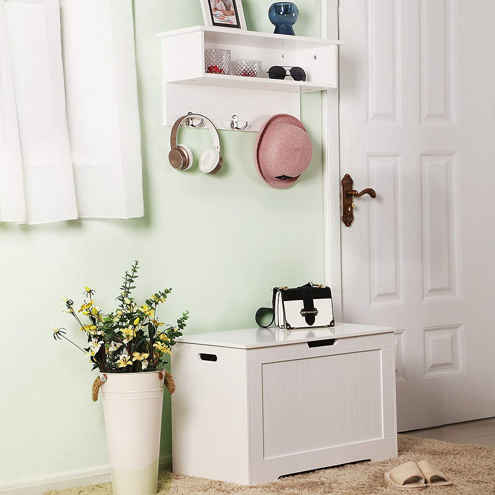 Thumbnail: White Lift Top Entryway Storage Chest/Bench with 2 Safety Hinge, Wooden Toy Box