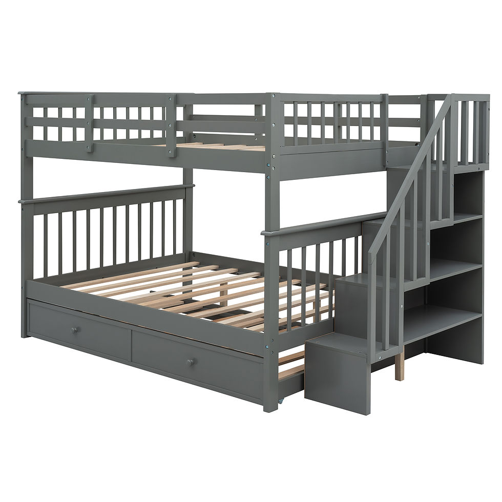 Thumbnail: Stairway Full-Over-Full Bunk Bed with Twin size Trundle, Storage and Guard Rail 