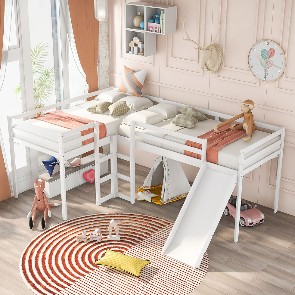 Thumbnail: L-Shaped Loft Bed with Ladders and Slide, White(New, expected to  arrive on Apri