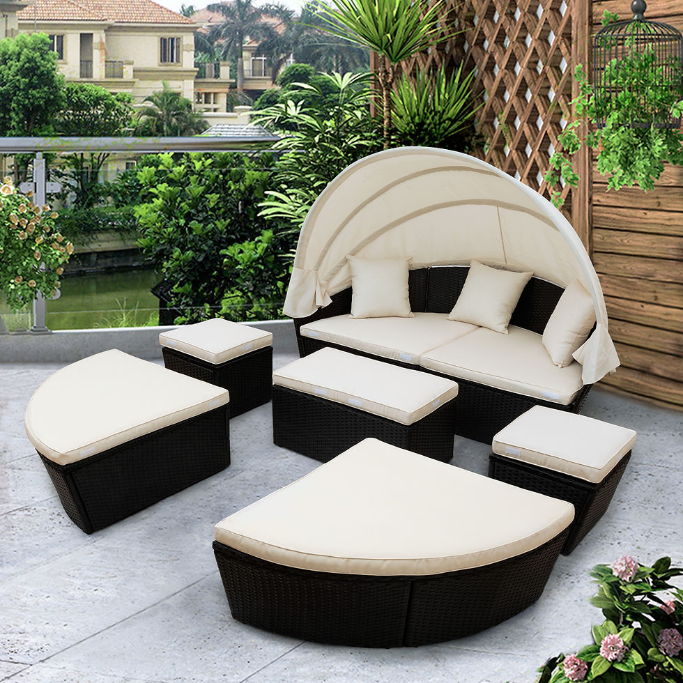 Thumbnail: Outdoor rattan daybed sunbed with Retractable Canopy Wicker Furniture, Round Out