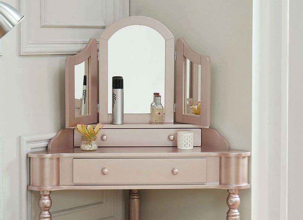 Thumbnail: Vanity W/ Stool Rose Pink Youth Table Set Bedroom Corner Design Solid wood Drawe