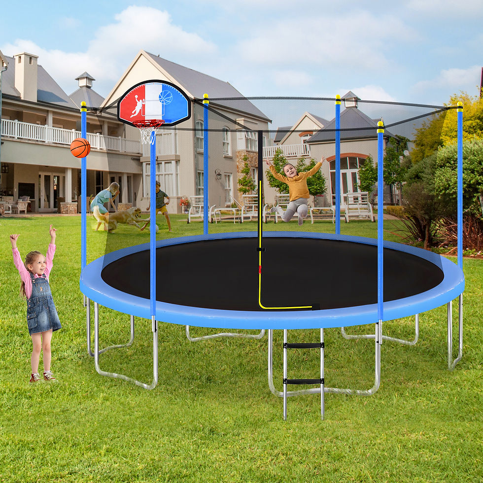 15FT Trampoline for Kids with Safety Enclosure Net, Basketball Hoop and Ladder,