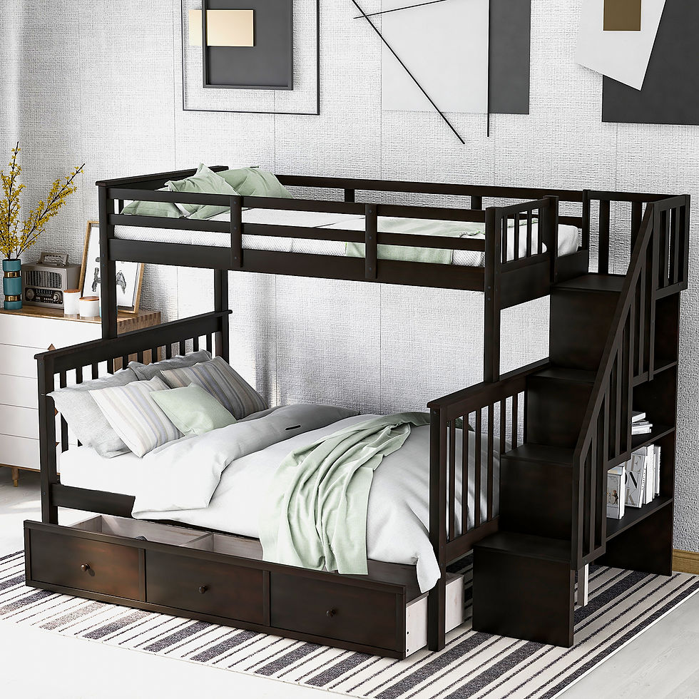 Stairway Twin-Over-Full Bunk Bed with Drawer, Storage and Guard Rail for Bedroom