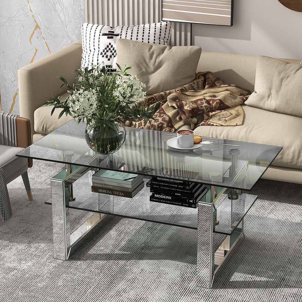 Thumbnail: W 39.4  X D 19.7   X H 17.7  Transparent tempered glass coffee table, coffee tab