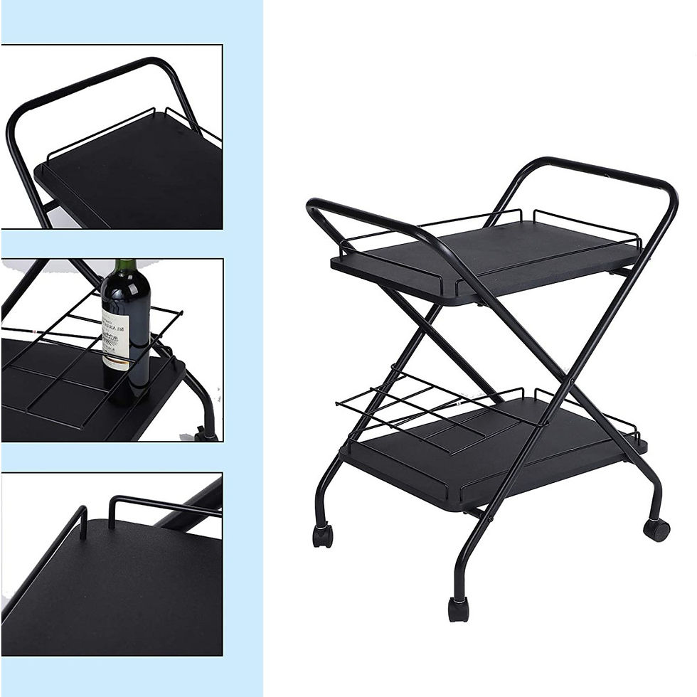 Thumbnail: 2-Tier Rolling Utility Cart with Wheels, Metal Bar Service Car With Wine Rack, L