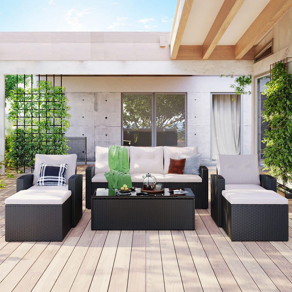 Thumbnail: GO 6-piece All-Weather Wicker PE rattan Patio Outdoor Dining Conversation Sectio