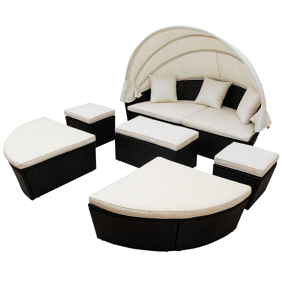 Thumbnail: Outdoor rattan daybed sunbed with Retractable Canopy Wicker Furniture, Round Out