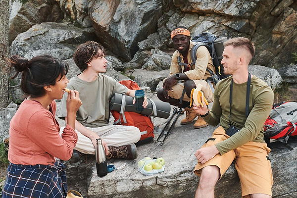 Hikers eating fruits - earlier in the day