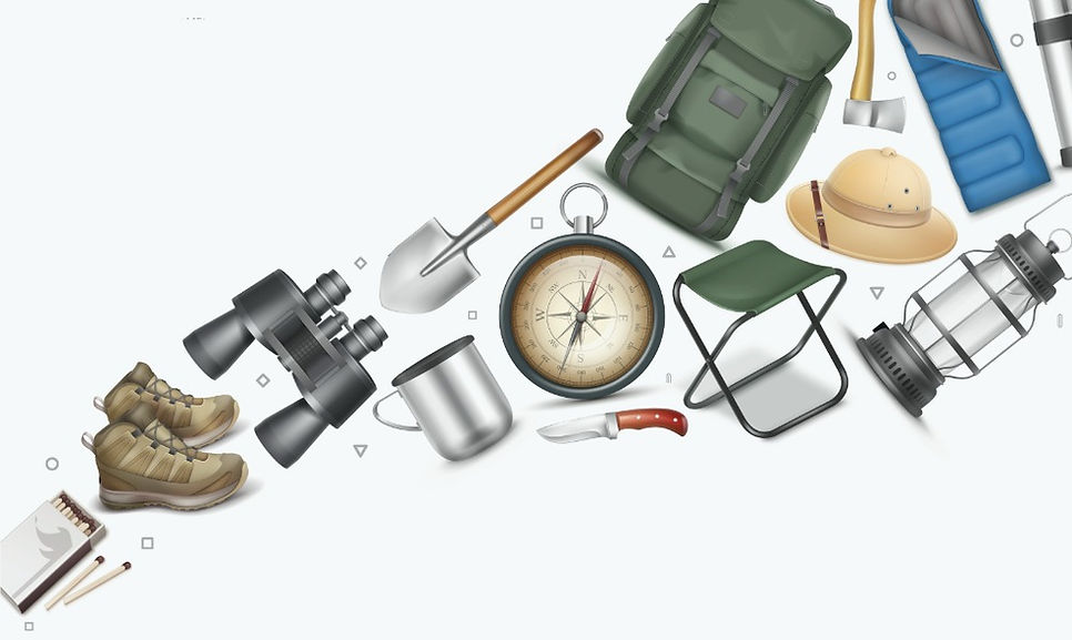 Trekking and Camping Gear displayed as visual cues, to help prepare a list in Camping Supplies Planner