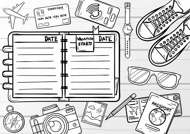 A Travel Journal with a set of Camping Gear and Travel documents
