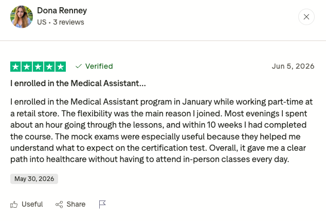 Student review explaining why Clinical Skills Institute is one of the best online medical assistant programs