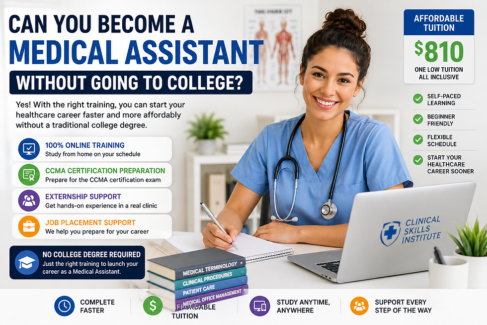 Student learning how to become a medical assistant without going to college through online medical assistant training