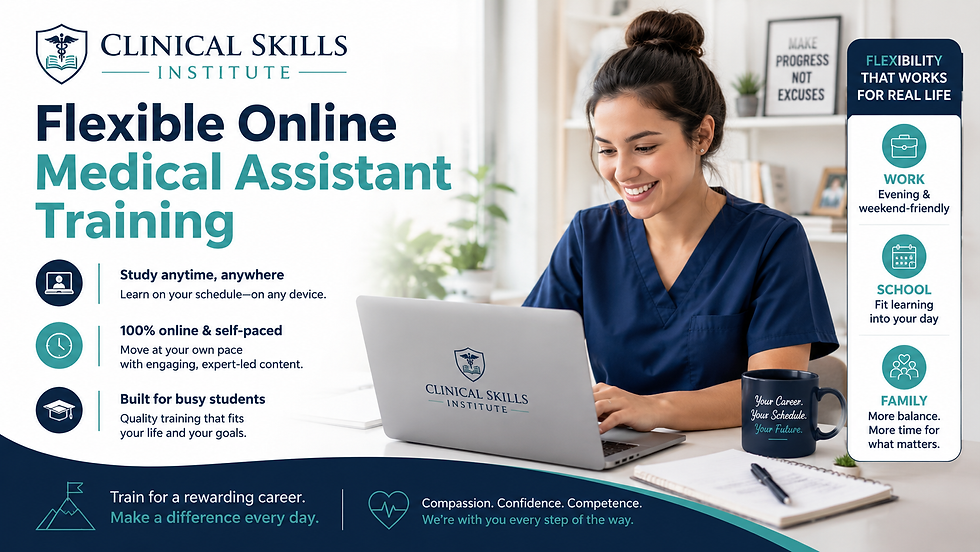 Clinical Skills Institute CCMA certification program with online Medical Assistant training, NHA CCMA exam preparation, guaranteed externship placement, and job placement support
