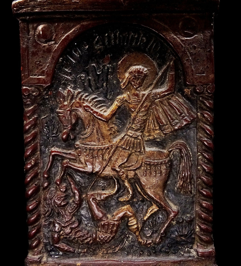 Miniatura: Icône grecque sculptée en bois - St George terrassant le dragon - 17ème siècle