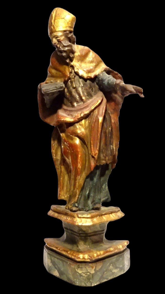 Miniatura: Art baroque - Evêque sculpté en bois polychrome - 18° Siècle ou antérieur
