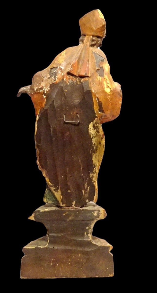 Miniatura: Art baroque - Evêque sculpté en bois polychrome - 18° Siècle ou antérieur