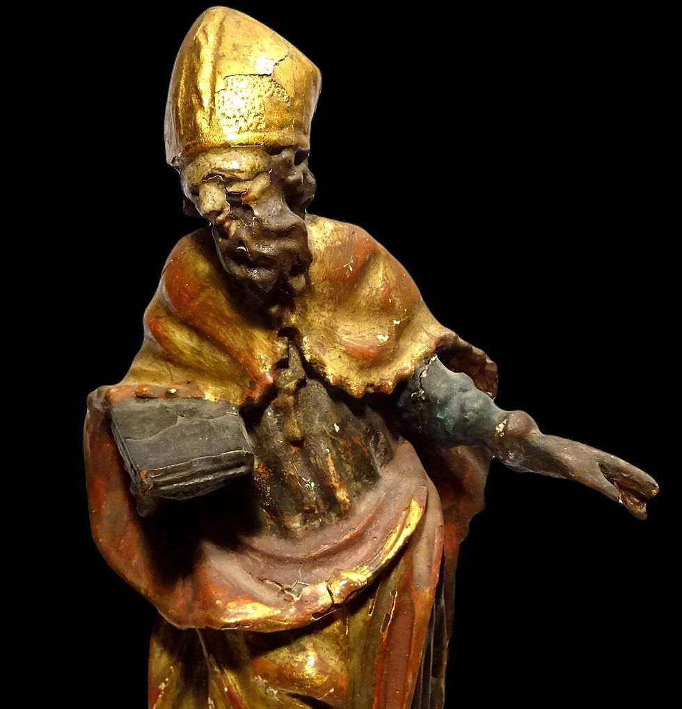 Miniatura: Art baroque - Evêque sculpté en bois polychrome - 18° Siècle ou antérieur