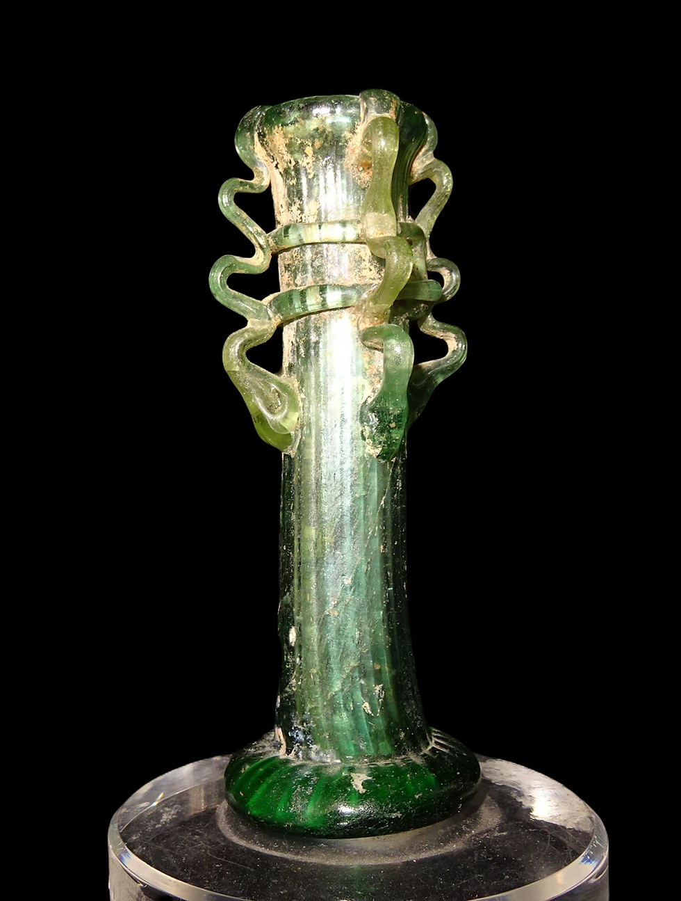 Miniatura: Jarrón románico de vidrio con cuatro asas - siglo IV d.C.