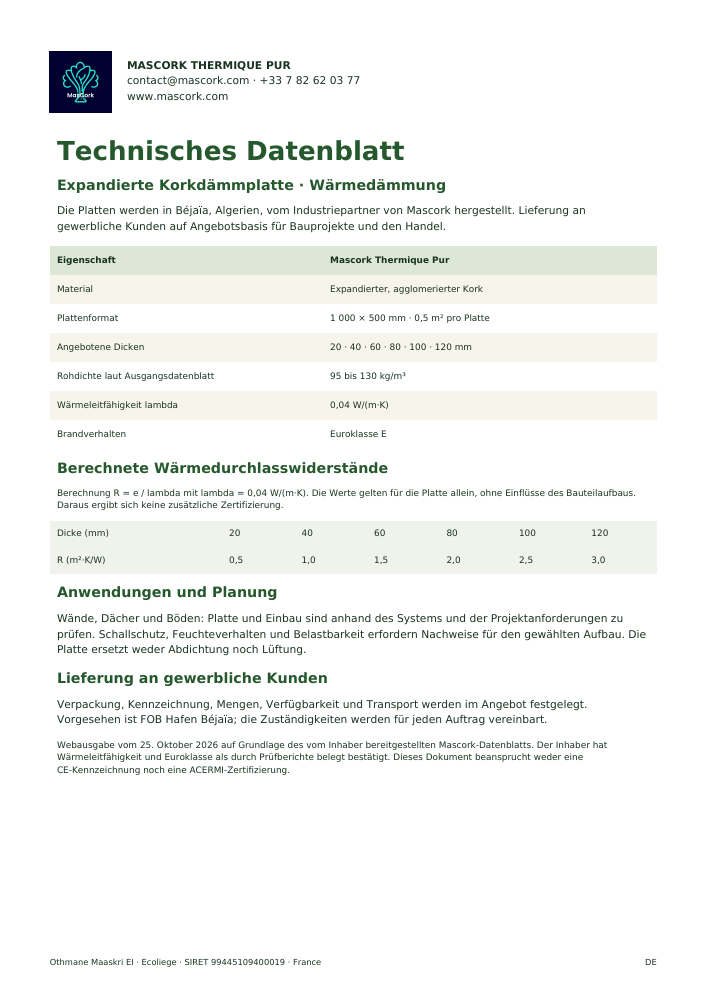 Vorschau des technischen Mascork Datenblatts