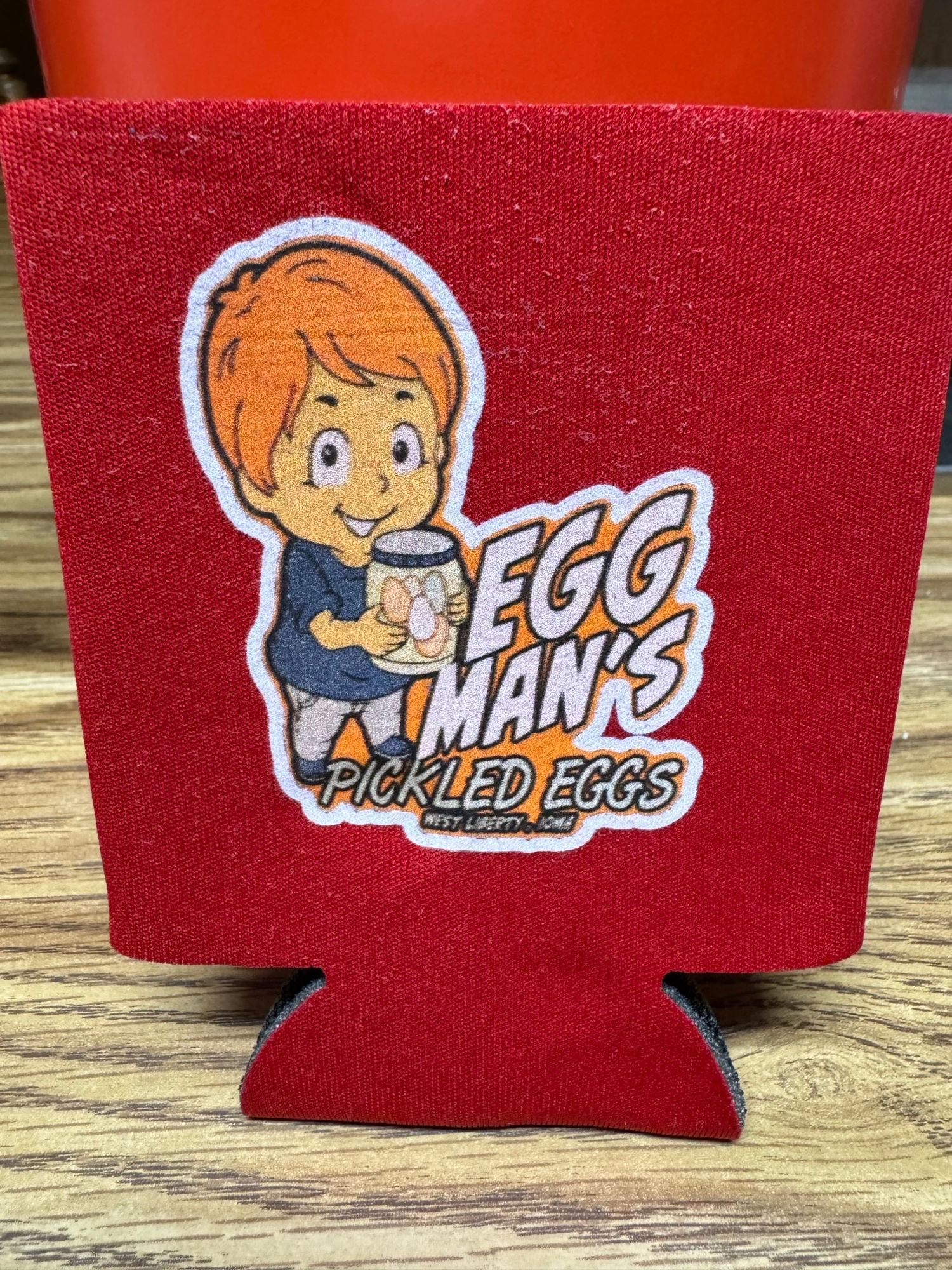Egg Man Picled Eggs Red Coozie
