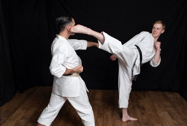 Harry Kicking Matt Powell of Petersfield Karate