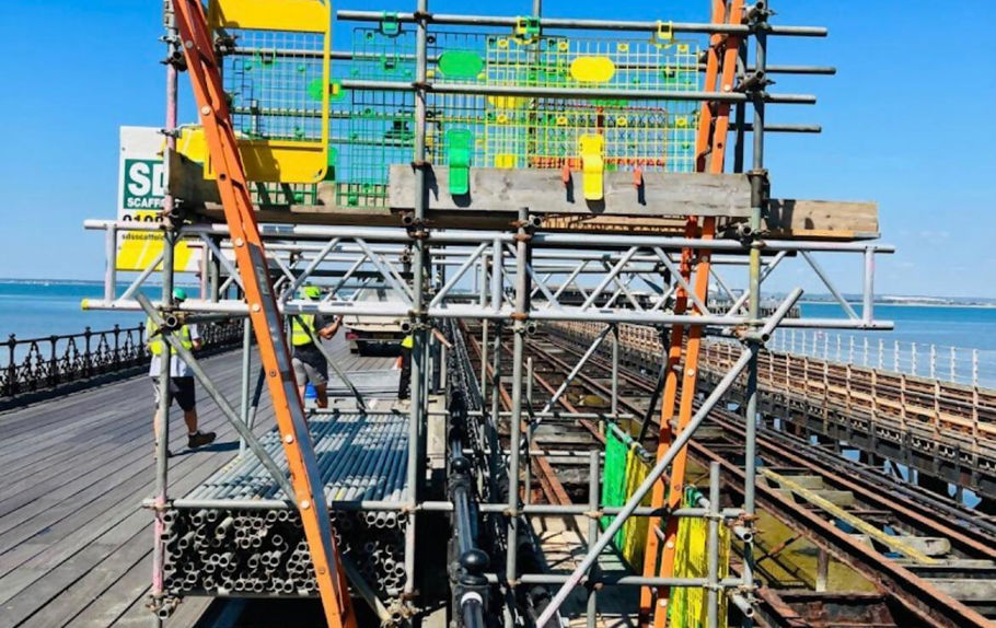 scaffolding by the sea