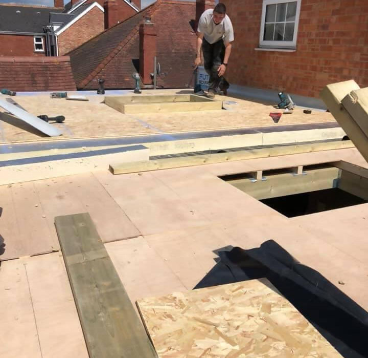 beginning stages of roof construction.