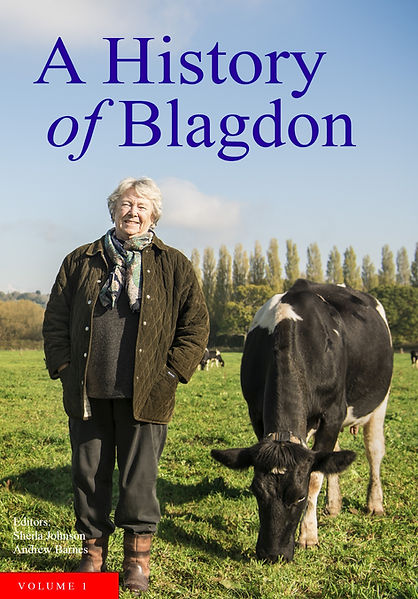 Front cover of the reprint of Volume 1 'A History of Blagdon' featuring Mary Meades and a cow.