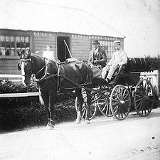 Mr C. Simkins with his cart outside his refreshment rooms down near the station on Station