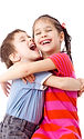 Two laughing funny kids standing togethe