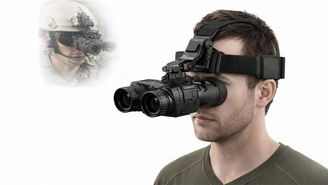 A man wearing head-mounted infrared goggles used for thermal imaging
