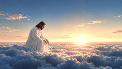 A robed, bearded figure sits on a cloud at sunrise, representing the ancient belief that clouds could support weight.