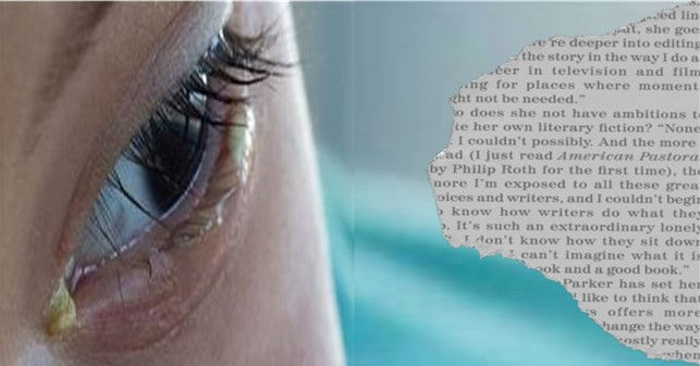 A female eye with a test in the background