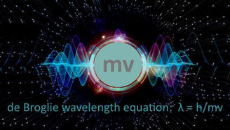 Illustration of the de Broglie wavelength equation showing a particle and associated wave.