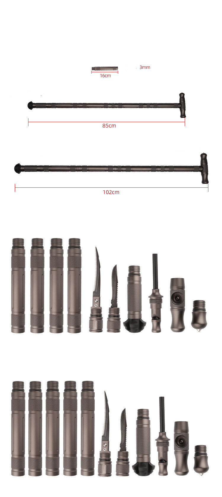 Thumbnail: Multifunctional Tactical Hiking Stick