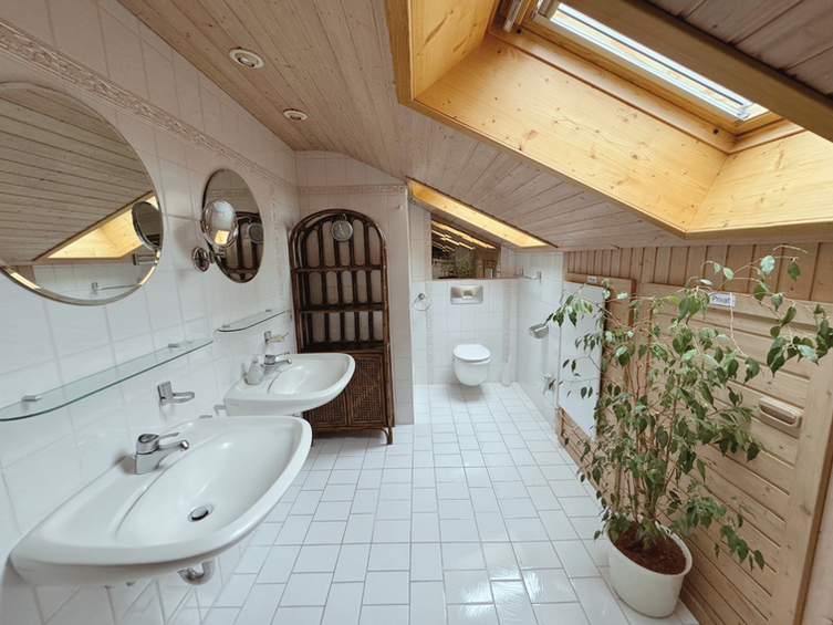 Bathroom img with a shower and double sink
