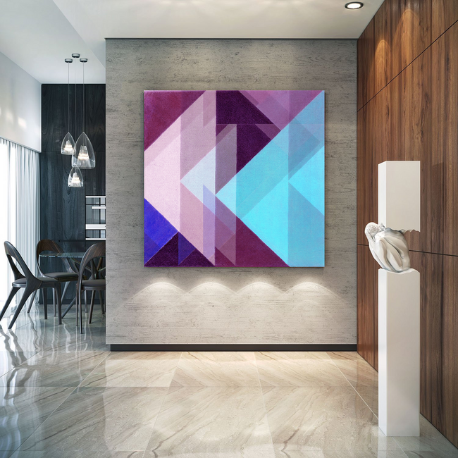 A modern abstract artwork by Daniel Buchner in a hotel lobby style interior.